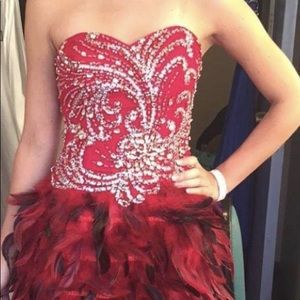 Red feather cocktail party dress